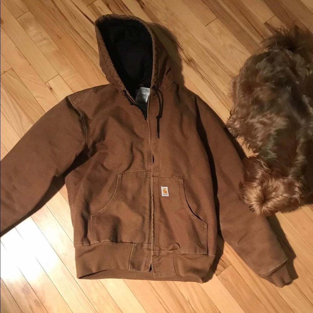Hooded Brown Canvas Quilt Flannel Carhartt Jacket